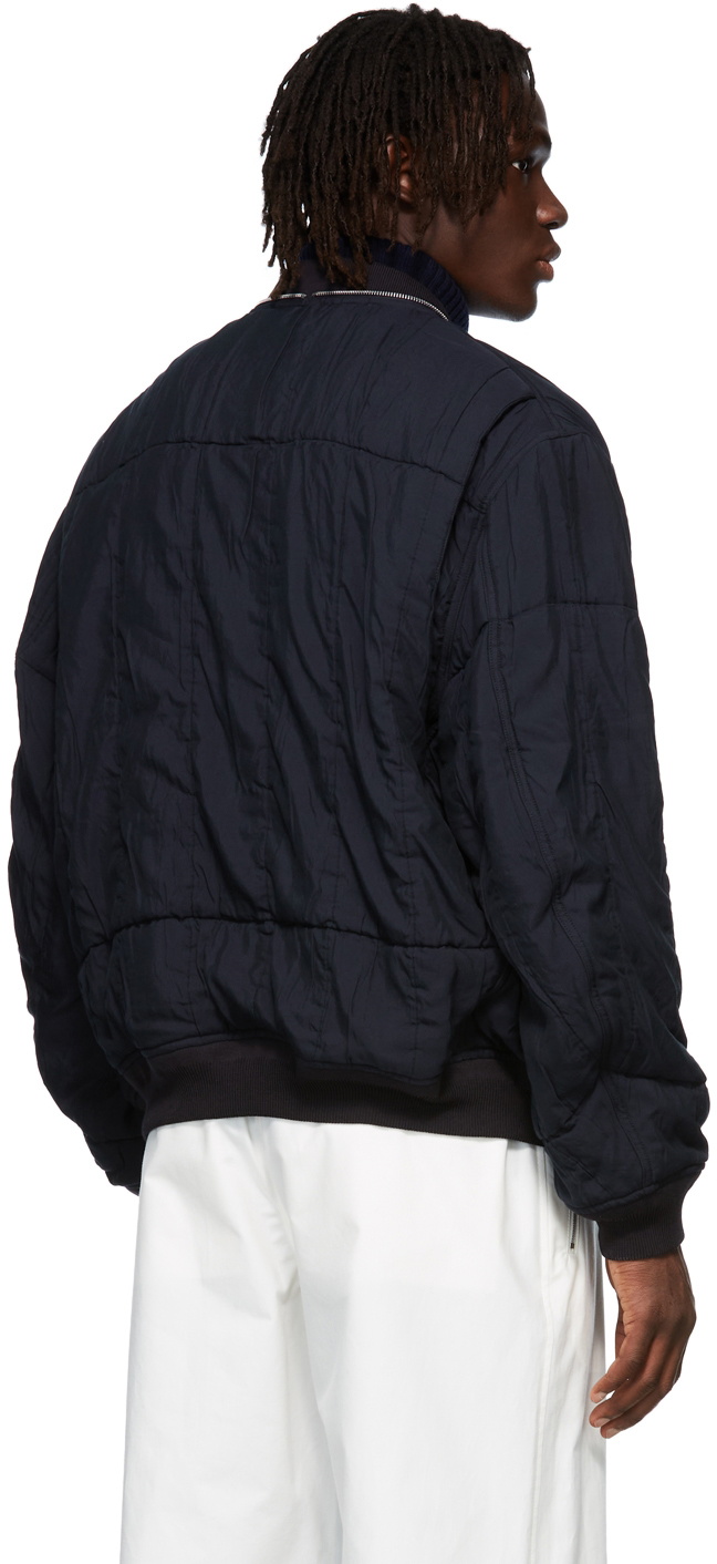 Jil Sander Navy Quilted Zip-Up Bomber Jacket Jil Sander