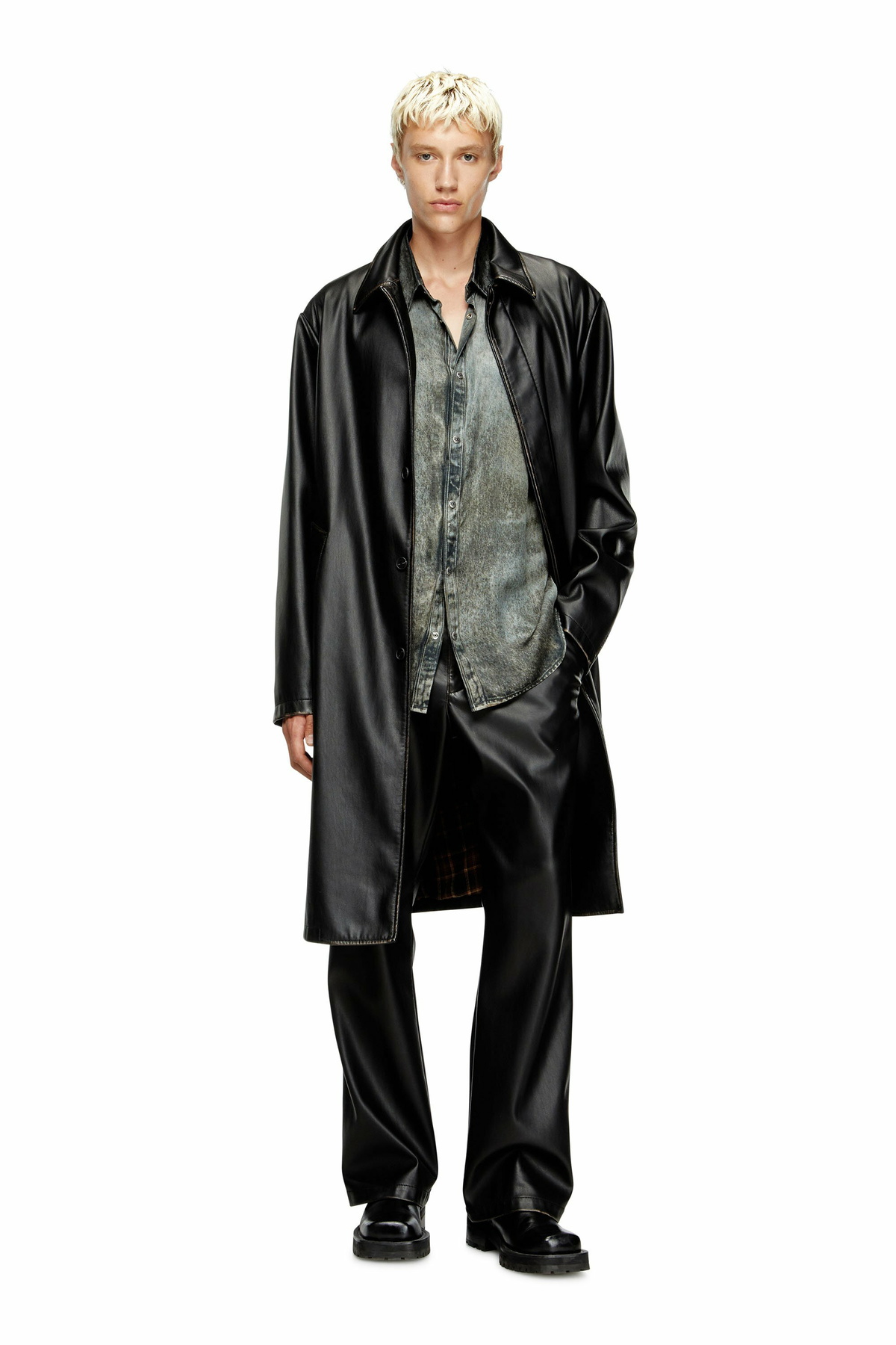 Diesel Distressed car coat with flannel lining - Jackets Mens in