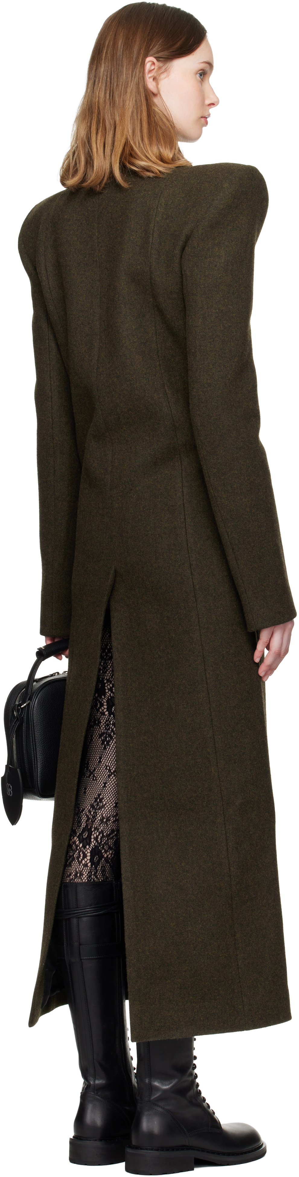 LAURA ANDRASCHKO Khaki Pagoda Loden Maxi Coat