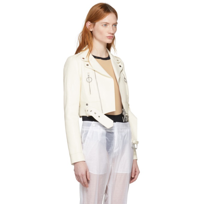 Cropped Biker Leather Jacket Off-White