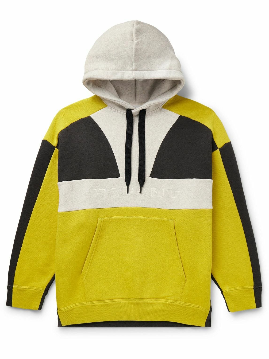 Photo: Marant - Wasil Colour-Block Logo-Embroidered Cotton-Blend Jersey Hoodie - Yellow