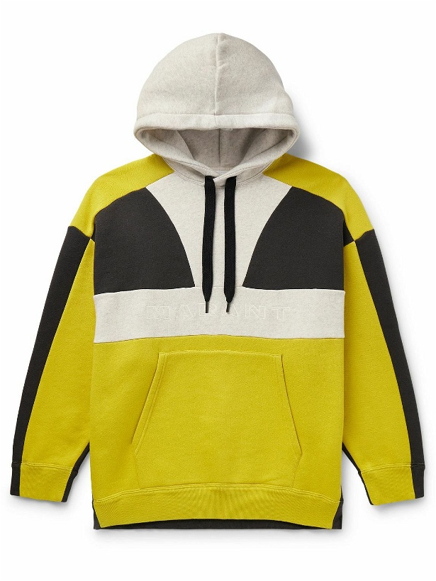 Photo: Marant - Wasil Colour-Block Logo-Embroidered Cotton-Blend Jersey Hoodie - Yellow