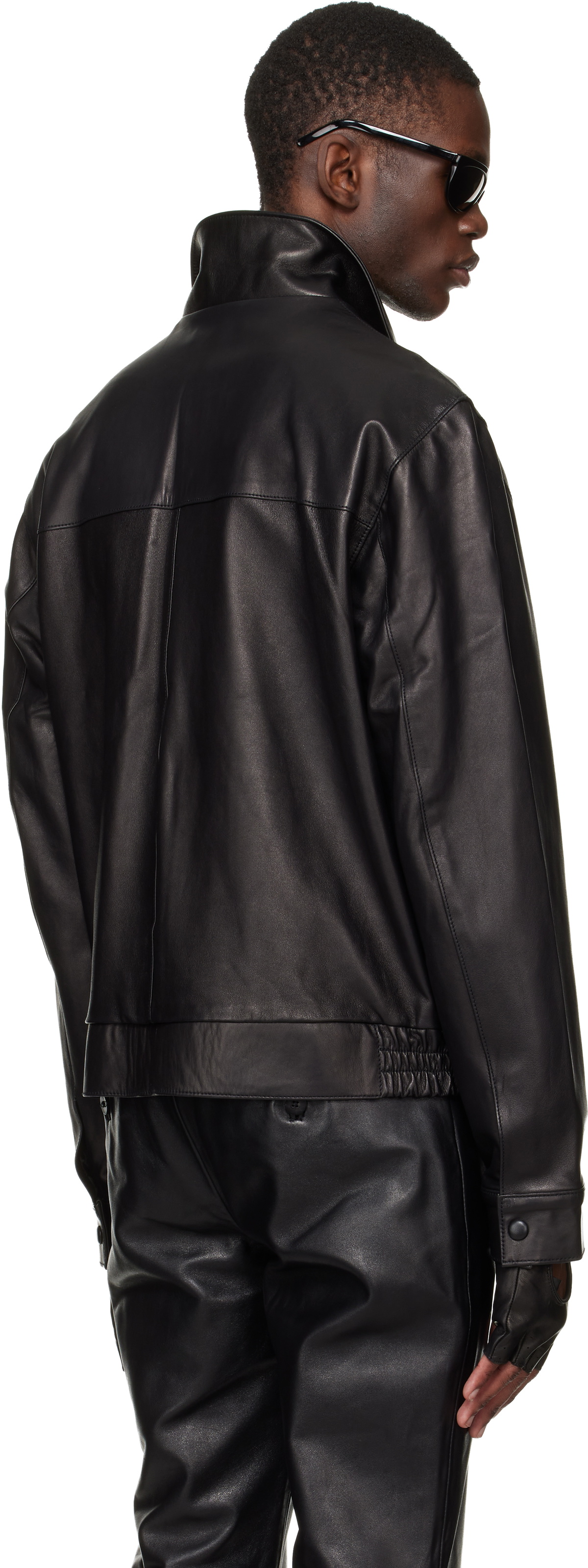 Ernest W. Baker Black Leather Bomber Jacket