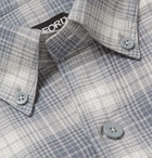 TOM FORD - Slim-Fit Button-Down Collar Checked Cotton Shirt - Gray