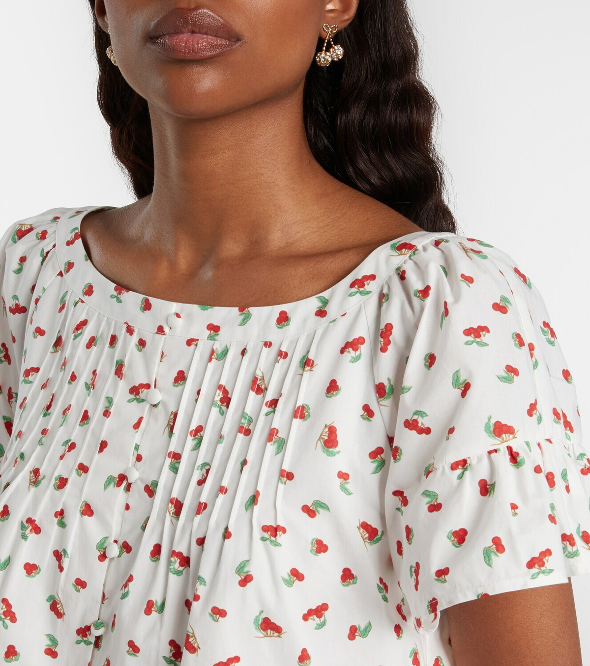 Posse Delia lace-trimmed printed cotton blouse