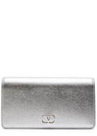 Valentino Garavani Vlogo Metallic Grained Leather Shoulder bag - Silver - One Size