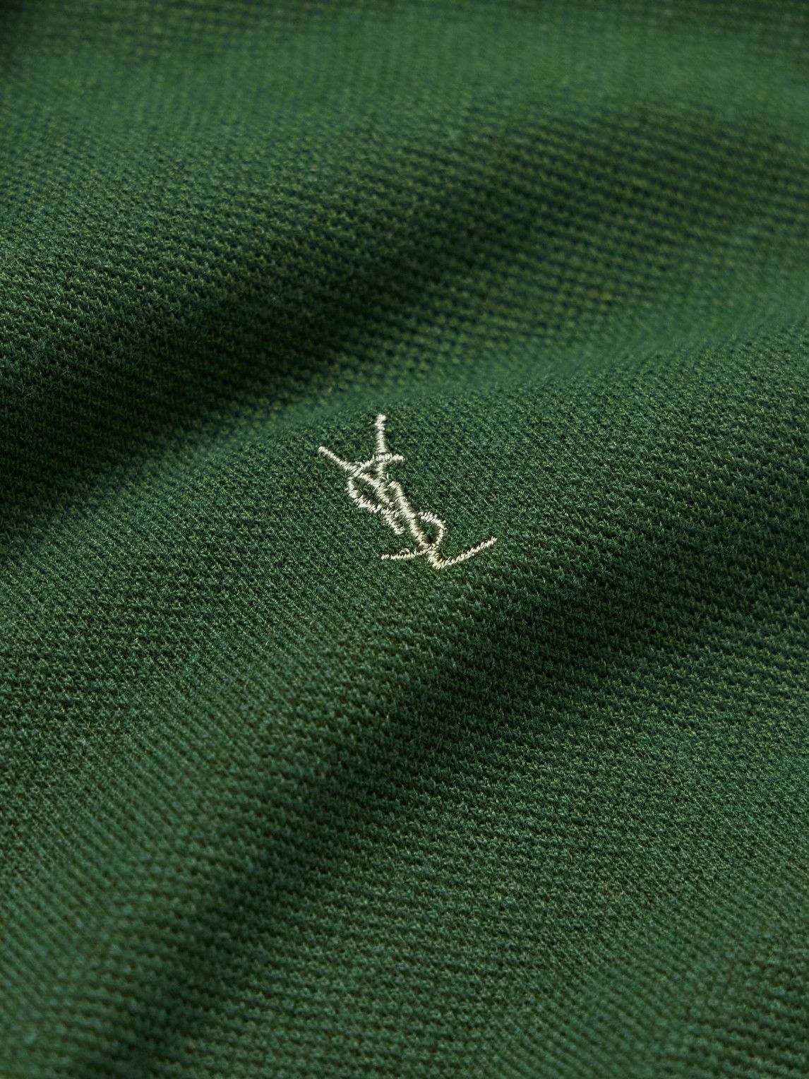 SAINT LAURENT - Logo-Embroidered Cotton-Blend Piqué Polo Shirt - Green ...