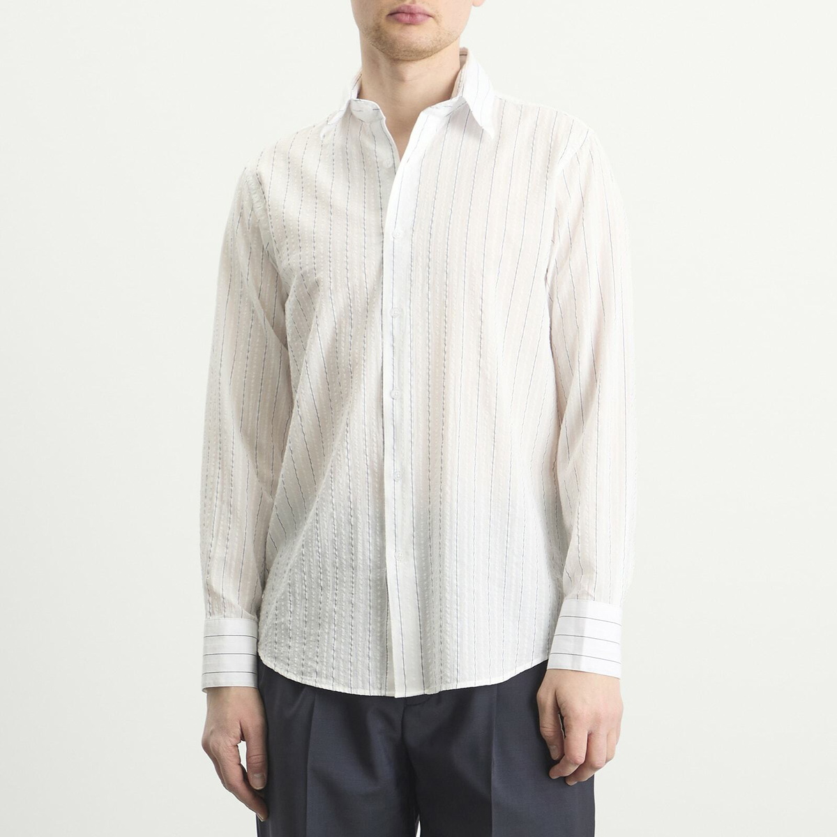 Carter Young Men's Business Shirt in White/Blue Stripe