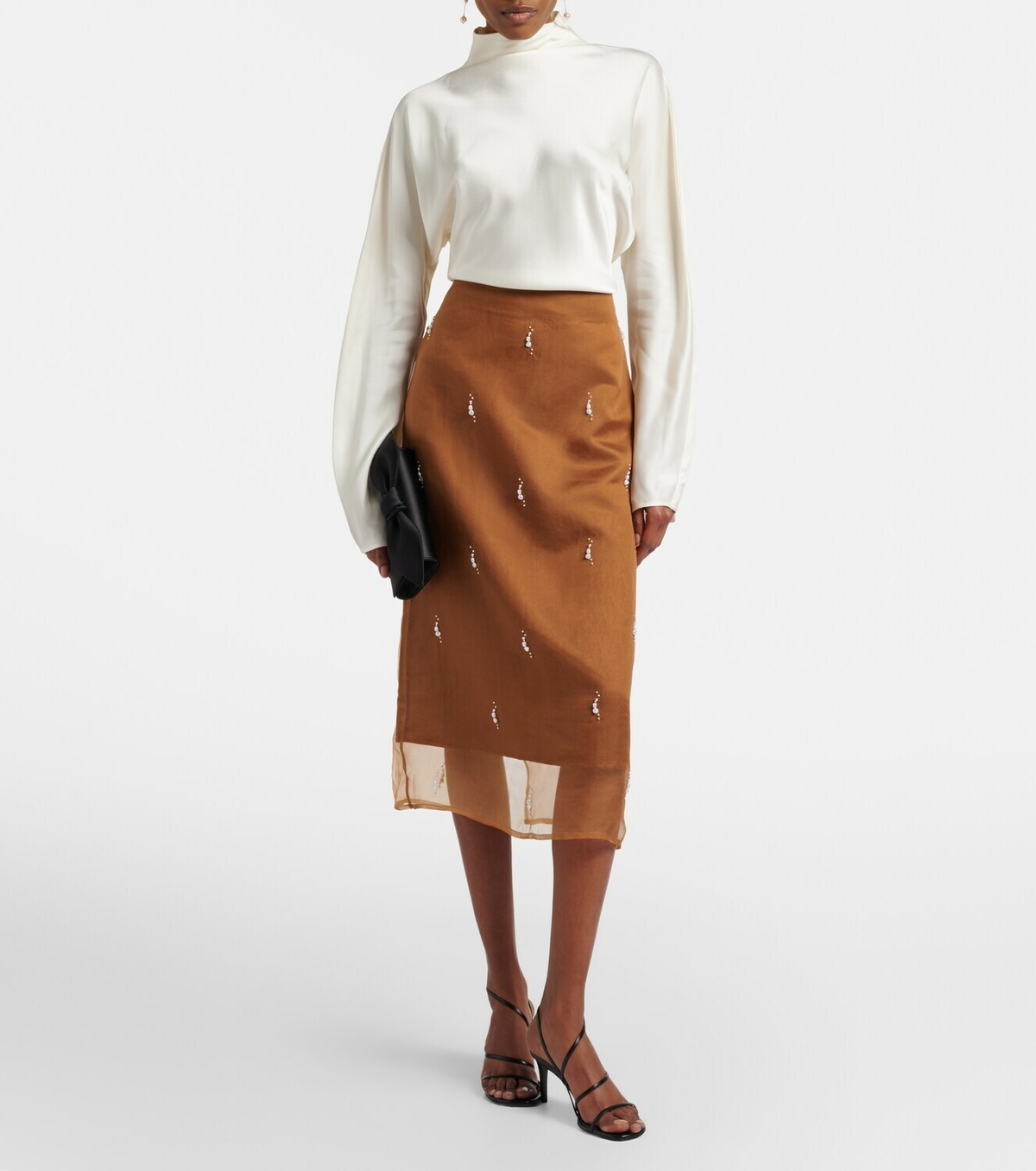 Róhe Embellished silk organza midi skirt