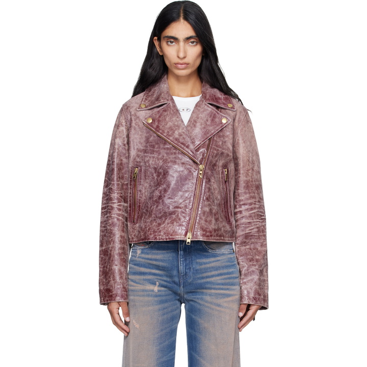 Photo: Diesel Pink Treated Leather Biker Jacket