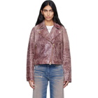 Diesel Pink Treated Leather Biker Jacket