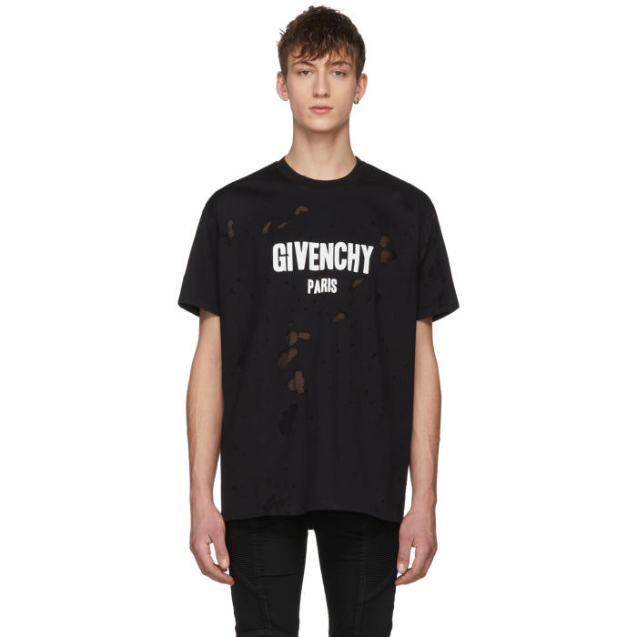 Photo: Givenchy Black Distressed Logo T-Shirt 