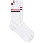 Thom Browne Men's Ribbed Sports Sock in White