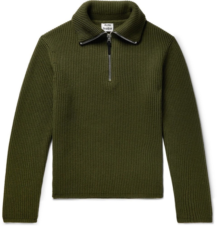 Photo: Acne Studios - Wool-Blend Half-Zip Sweater - Men - Army green