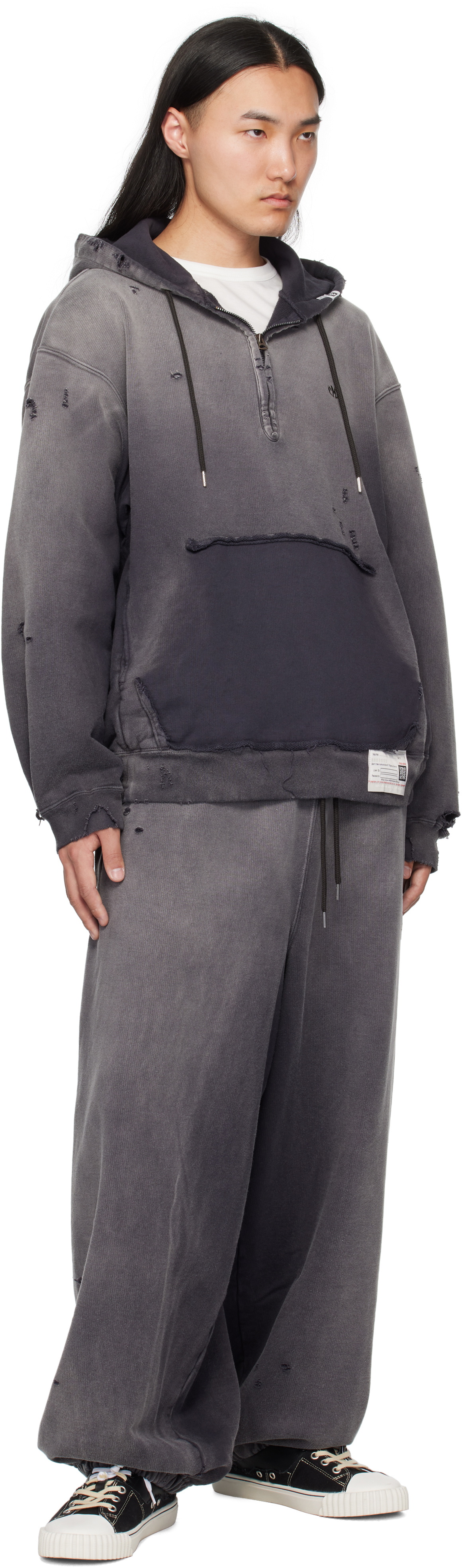 Maison MIHARA YASUHIRO Black Sun Faded Half Zip-Up Hoodie Maison