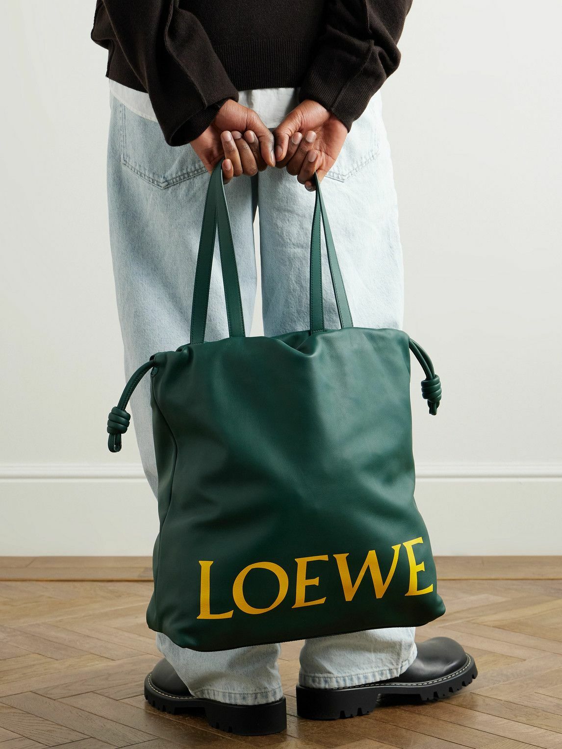 【LOEWE】Flamenco レザー トートバッグ ロゴプリント入り LOEWE - Flamenco Logo-Print Leather Tote Bag Loewe