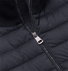 Moncler - Slim-Fit Panelled Cotton-Blend Jersey and Quilted Shell Down Zip-Up Sweater - Navy