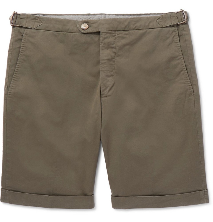 Photo: Thom Sweeney - Slim-Fit Cotton-Blend Twill Shorts - Army green