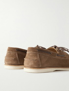 Brunello Cucinelli - Leather-Trimmed Suede Boat Shoes - Brown