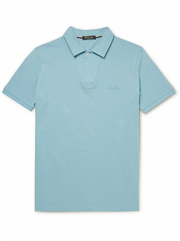 Photo: Loro Piana - Logo-Embroidered Cotton-Piqué Polo Shirt - Blue