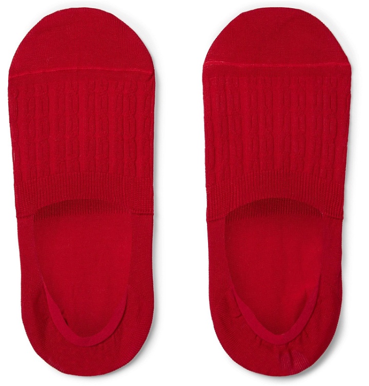 Photo: Corgi - Cable-Knit Cotton-Blend No-Show Socks - Red