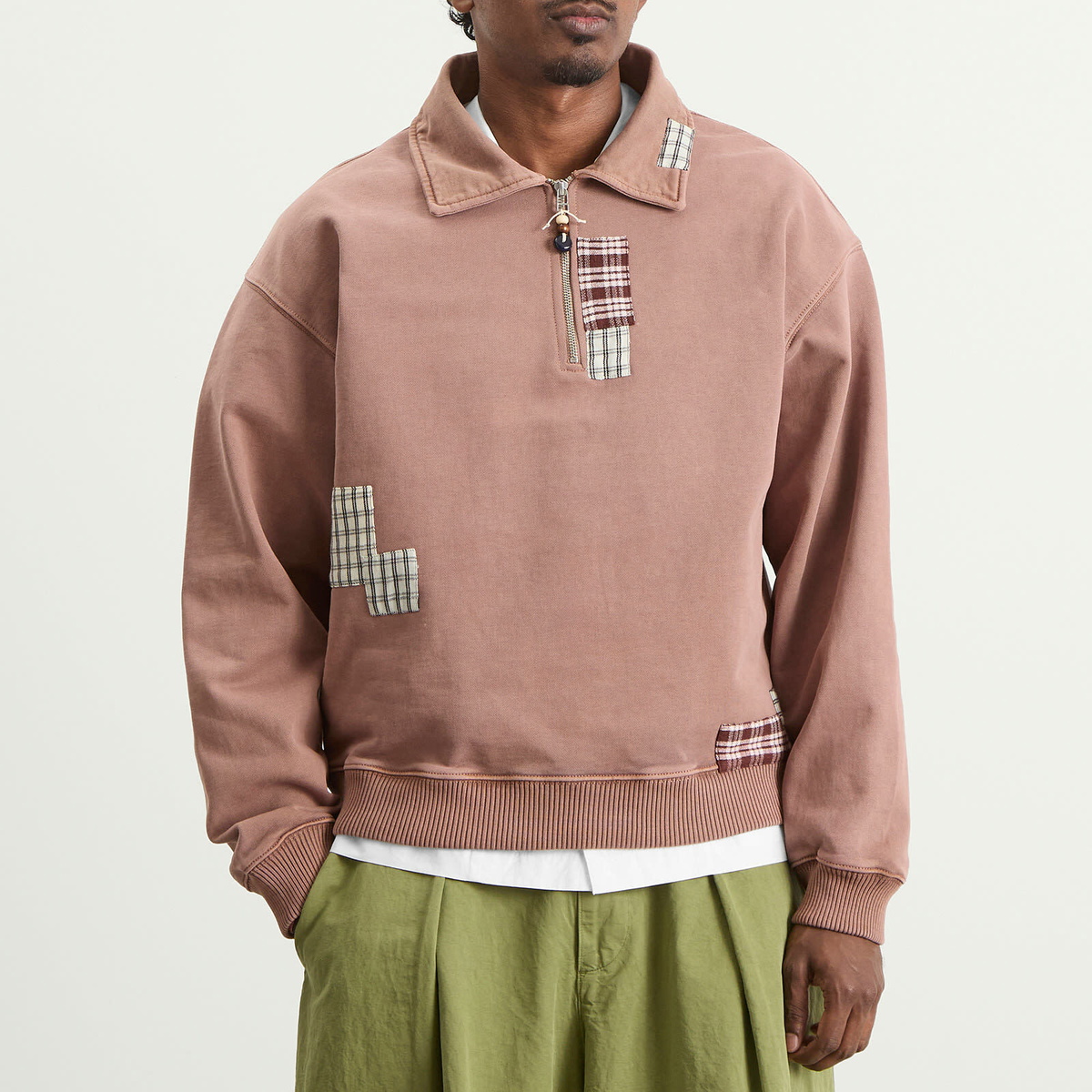 Story mfg. Men's Story mfg Geo Patchwork Pullover in Sand