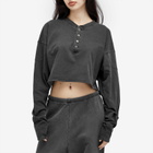 Joah Brown Women's Vintage Henley Long Sleeve Top in Washed Black