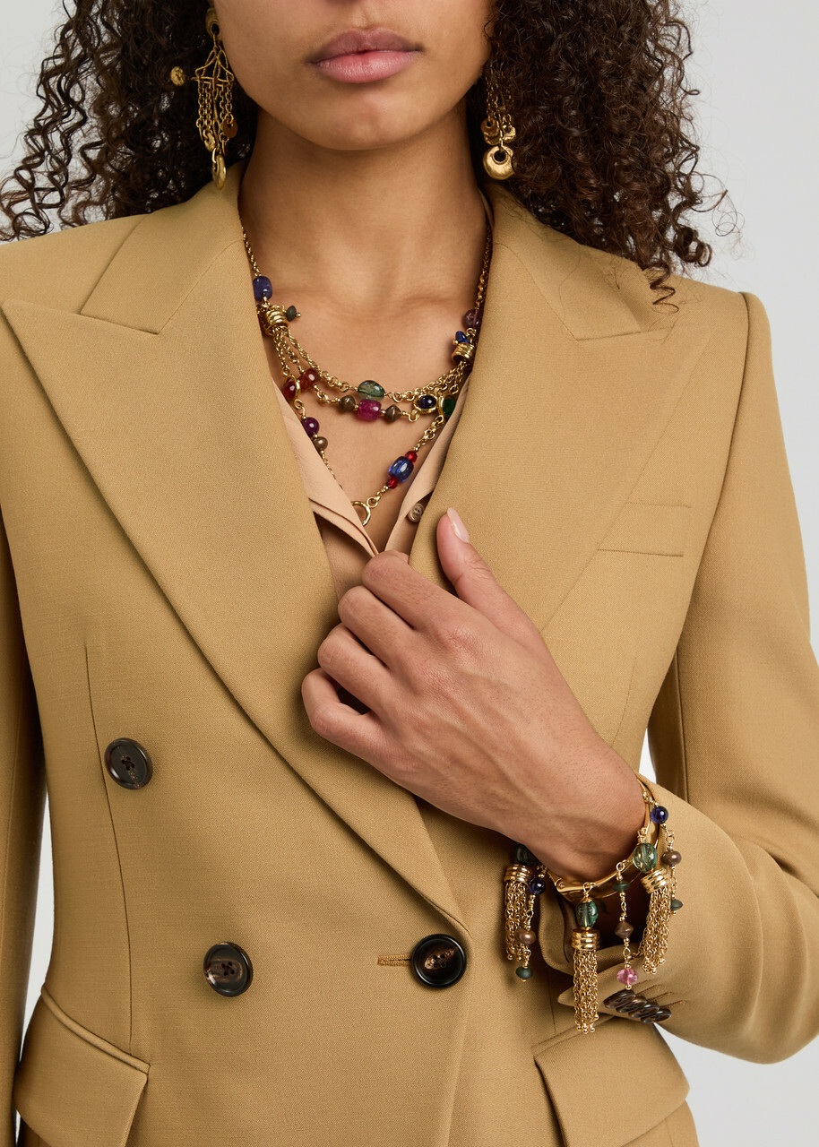 Chloe Double-breasted Wool Blazer Beige