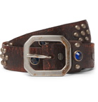 RRL - 3cm Distressed Embellished Leather Belt - Brown