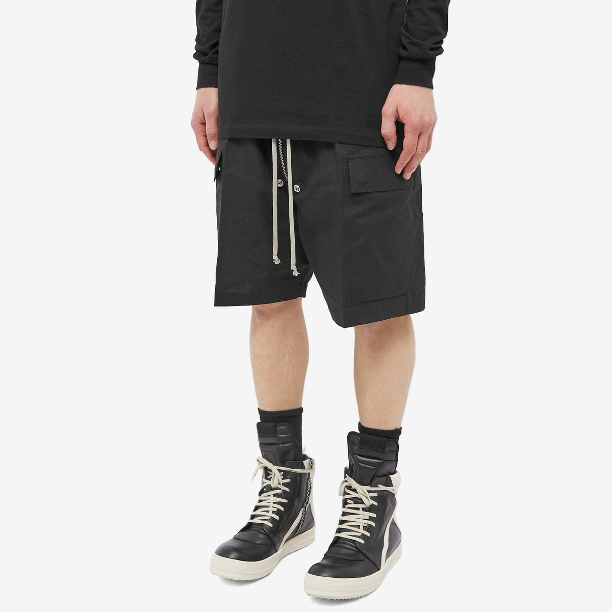 Rick Owens Men's Cotton Ripstop Cargo Bela Short in Black