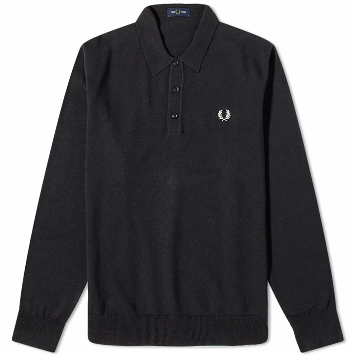 Photo: Fred Perry Authentic Men's Long Sleeve Knit Polo Shirt in Black