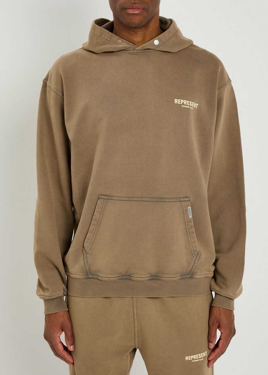 Represent Owners' Club Logo Hooded Cotton Sweatshirt Taupe