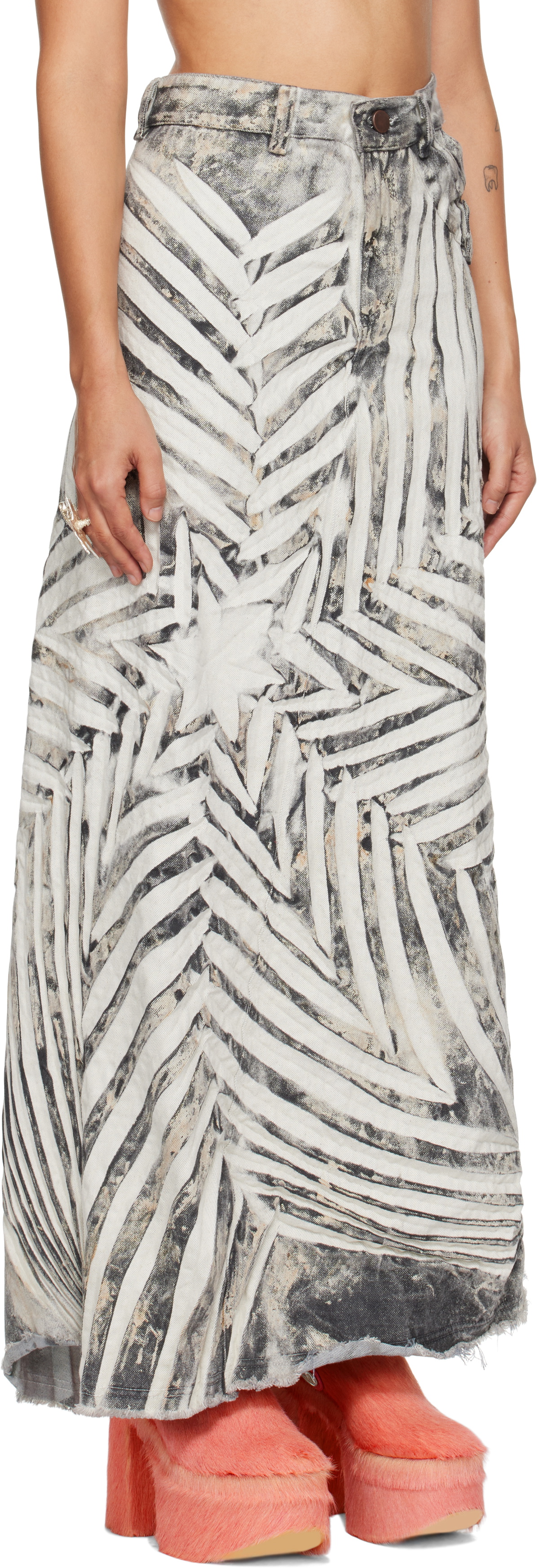 Masha Popova SSENSE Exclusive White & Black Denim Maxi Skirt