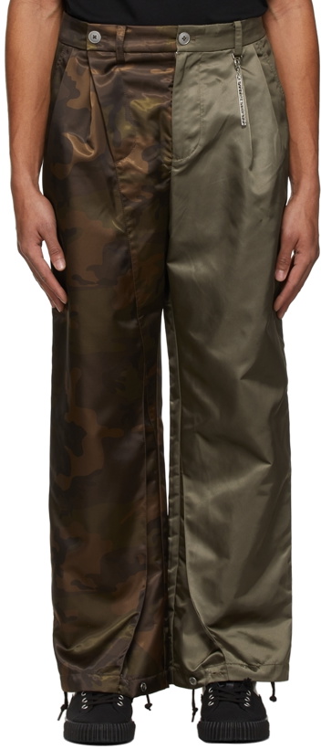 Photo: Feng Chen Wang Khaki & Brown Camouflage Paneled Trousers