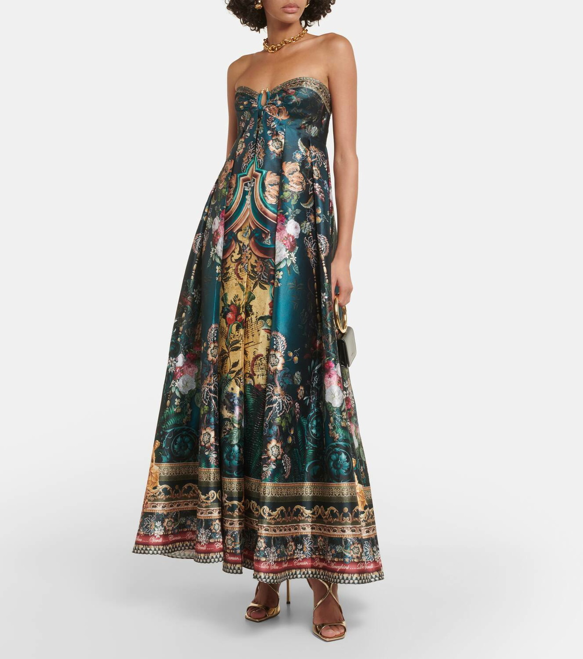 Camilla Printed strapless satin gown