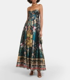 Camilla Printed strapless satin gown
