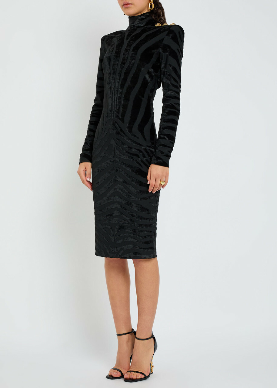 Balmain Zebra-jacquard Velvet and Woven Bodycon Dress Black