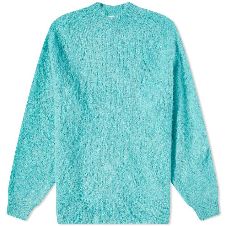 Photo: Auralee Men's Brushed Mohair Crew Knit in Blue