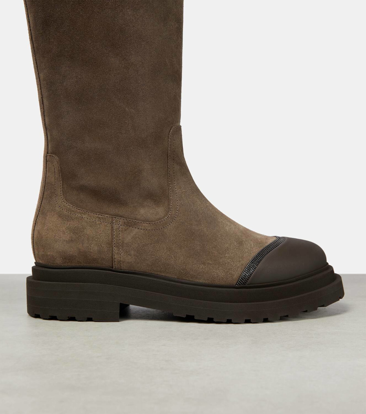 Brunello Cucinelli Embellished suede knee-high boots