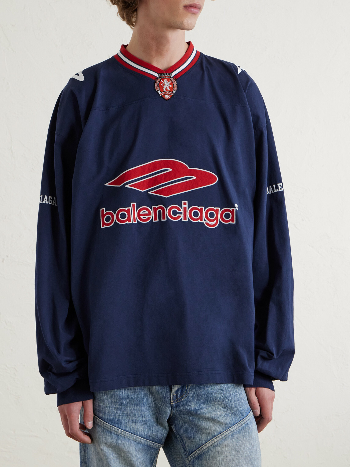 Balenciaga - Oversized Appliquéd Printed Cotton-Jersey T-Shirt - Blue