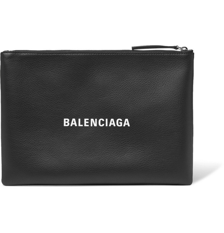 Photo: Balenciaga - Logo-Print Textured-Leather Pouch - Men - Black