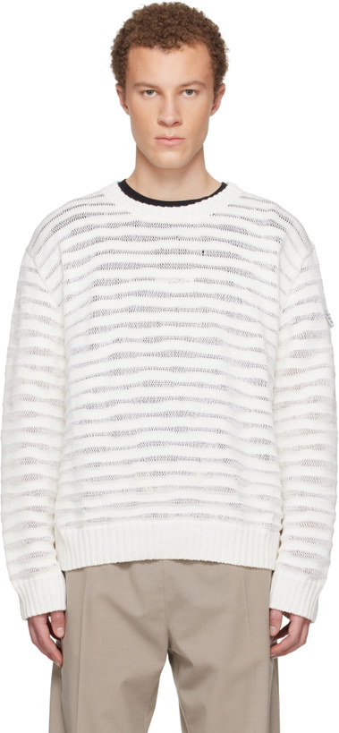 Photo: MM6 Maison Margiela Off-White Open-Knit Stripe Sweater