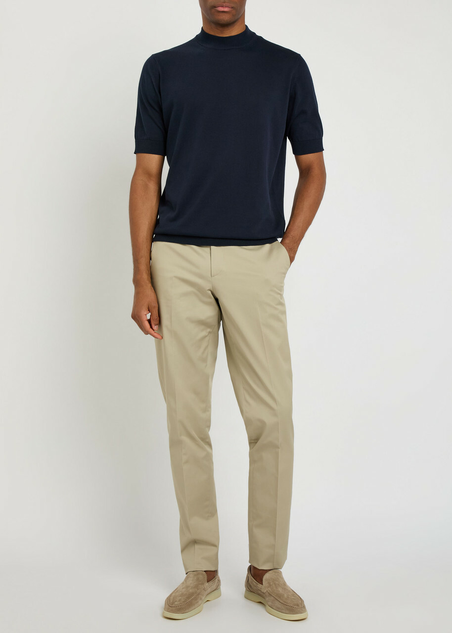 Lardini Tapered-leg Stretch-cotton Trousers Beige