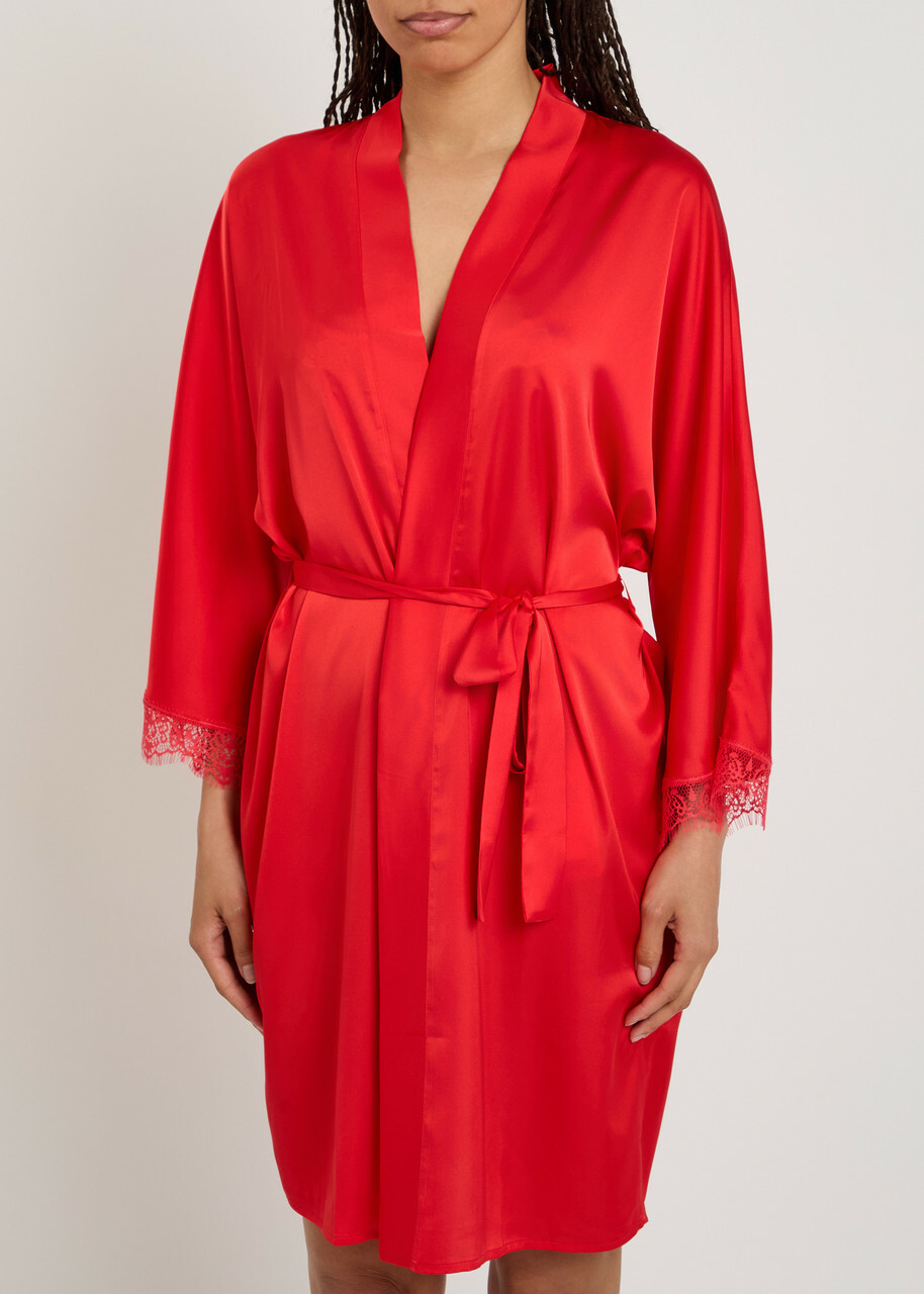 Simone PÉRÈLE Satin Secrets Lace-trimmed Satin Robe Pink