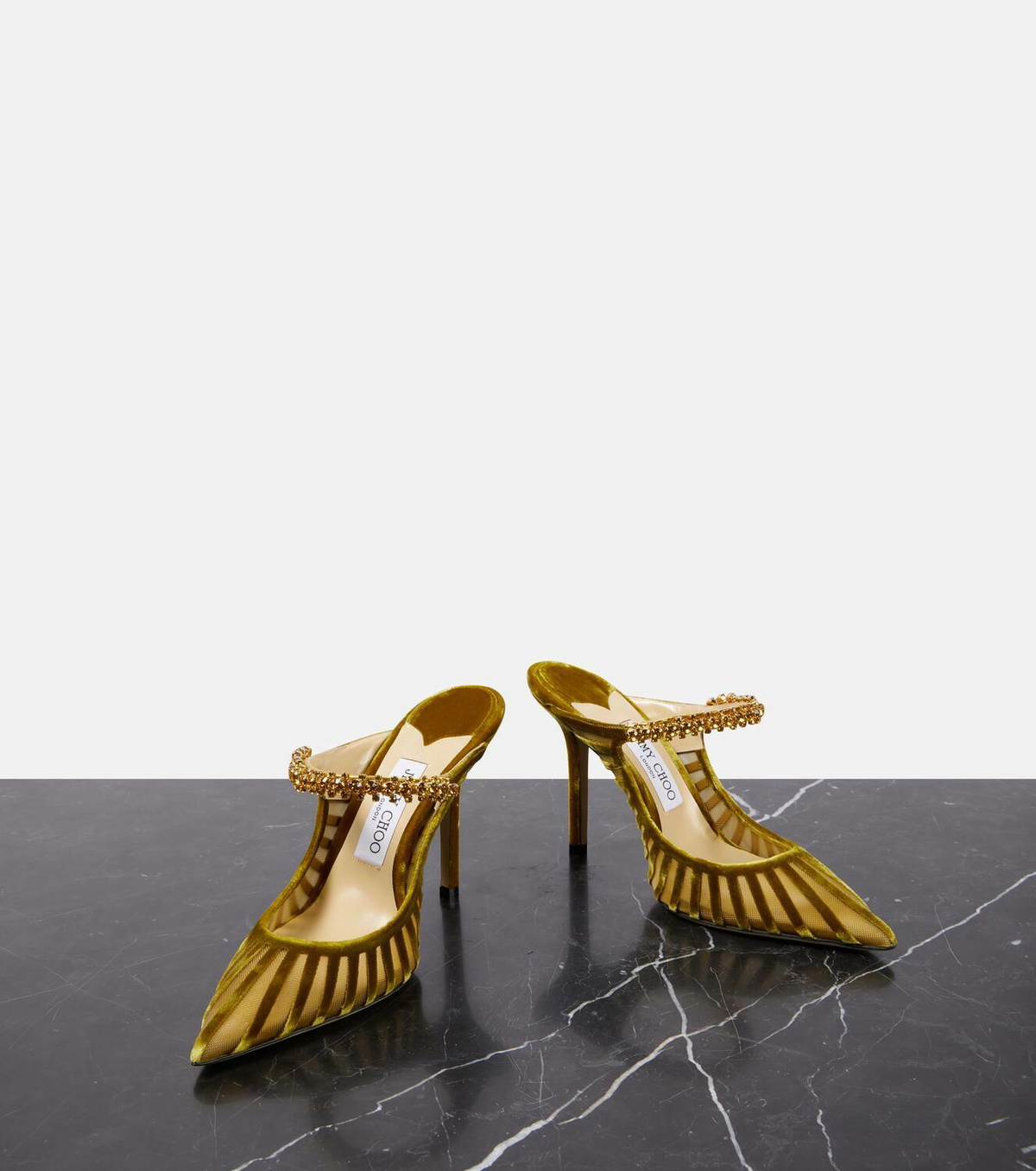 【Jimmy Choo】 Bing 100 embellishedベルベットアンドメッシュ Jimmy Choo Bing 100 embellished velvet and mesh mules Jimmy Choo