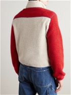 Drake's - Colour-Block Twill-Trimmed Wool-Blend Fleece Half-Zip Sweater - Unknown