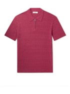 Mr P. - Pointelle-Knit Cotton-Blend Half-Zip Polo Shirt - Pink
