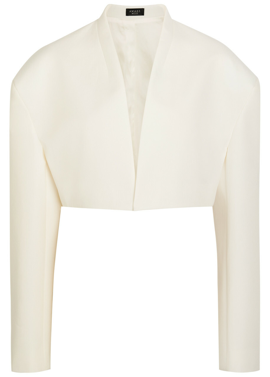 A.W.A.K.E Mode Cropped Woven Tuxedo Jacket White