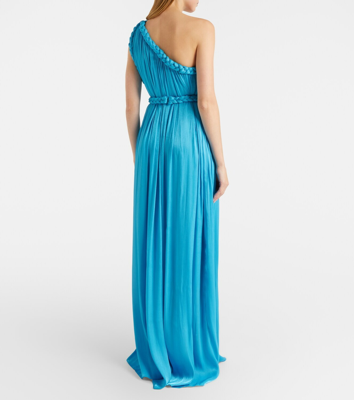 Costarellos Isilda lamé georgette one-shoulder gown