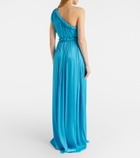 Costarellos Isilda lamé georgette one-shoulder gown
